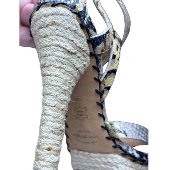 Via Spiga Snake Print Leather Platform Sandals Jute Wrapped Heel Size 8 Gray Tan - Picture 12 of 12
